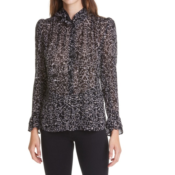 ba&sh: Amelia ruffle-trimmed metallic floral-print crepe blouse (NWT) - Picture 2 of 5